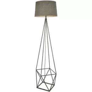 Geometric Cage Floor Lamp Aged Copper & Grey Fabric Shade 1750mm Tall Standing