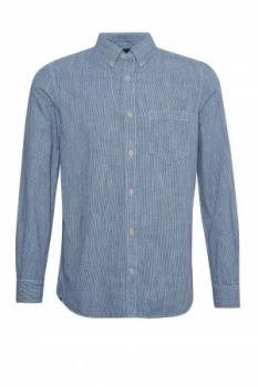 Mens French Connection Linen Gingham Overdyed Shirt Dark Blue