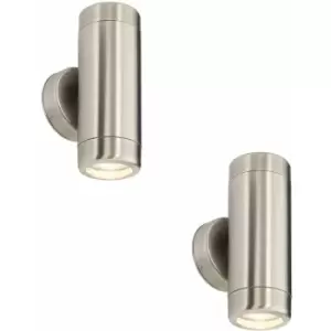 2 pack Up & Down Twin Outdoor Wall Light - 2 x 7W GU10 LED - Stainless Steel