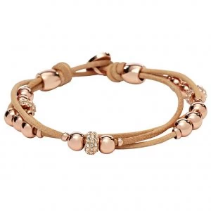 Fossil Rose Gold-Plated Beads Nude Leather Bracelet