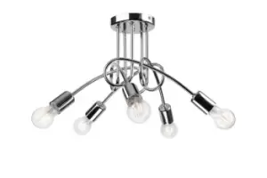 Camilla Multi Arm Semi Flush Ceiling Light Chrome, 5x E27