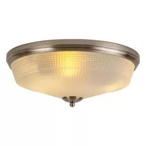 Luminosa DeRuyter 3 Light E27 Flush Ceiling Lamp, Satin Nickel, Frosted Glass