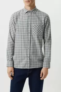 Mens Ecru Small Checked Pocket Shirt