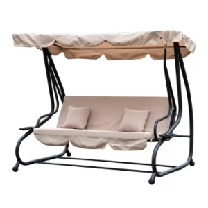 Outsunny 3 Seater Garden Swing Chair Beige Outdoor Convertible Chair Bench Garden Hammock Patio Canopy Bed