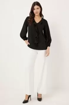 Black Ruffle Front Blouse