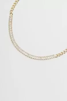 Gold Crystal Baguette Chain Mix Choker Necklace