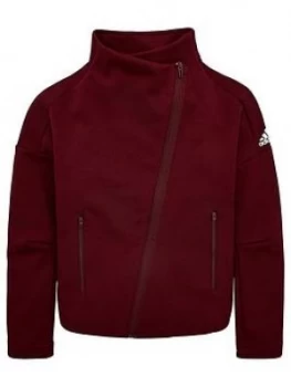 Adidas Youth Id Asymmetric Zip Cover Up - Maroon/White