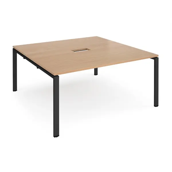 Adapt Square Office Boardroom Black Frame Meeting Table With Power Module Cut Out - 1600mm - Beech