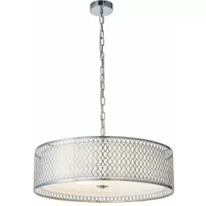 Hanging Ceiling Pendant Light Satin Nickel & Fabric Round Geometric Feature Lamp