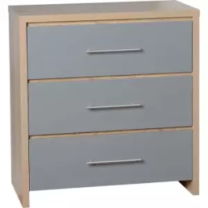 Seville Grey Gloss & Oak 3 Drawer Chest - Seconique