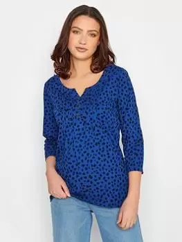 Long Tall Sally Animal Print Henley Top - Blue Size 12, Women