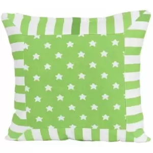 Homescapes - Cotton Green Stripe Border and Stars Cushion Cover, 60 x 60cm - Green