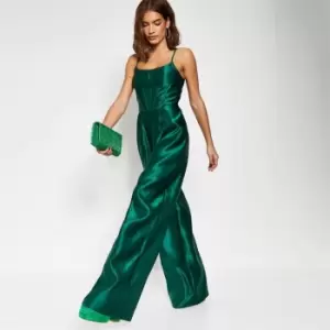 I Saw It First Satin Corset Cami Wide Leg Jumpsuit - Green