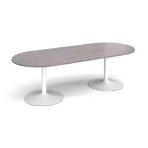 Trumpet base radial end boardroom table 2400mm x 1000mm - white base and grey oak top