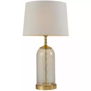 Loops - Table Lamp Solid Brass & Natural Linen 60W E27 Bedside Light Base & Shade