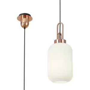 Luminosa 1 Light Pendant E27 With 20cm Tubular Ribbed Glass, Opal Copper, Matt Black