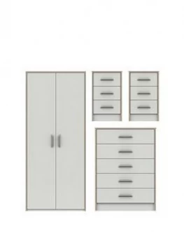 Brianne Ready Assembled 4 Piece Package - 2 Door Wardrobe, 5 Drawer Chest And 2 Bedside Chests