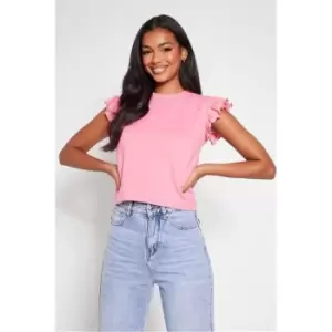 I Saw It First Cotton Frill Sleeve Tshirt - Pink