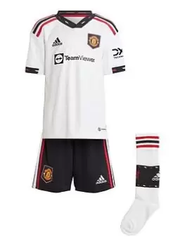 Adidas Kids Manchester United Away 22/23 Mini Kit, White/Black, Size 4-5 Years