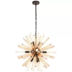 Luminosa Lighting - Luminosa 10 Light E14, Round Pendant Brown Oxide , Champagne Gold Glass