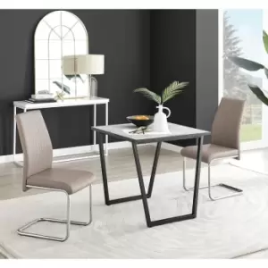 Furniturebox Carson White Marble Effect Square Dining Table & 2 Cappuccino Lorenzo Faux Leather Chairs