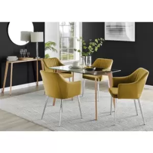 Furniturebox UK - Furniturebox Malmo Rectangular Glass and Wooden Leg Modern Industrial Dining Table & 4 Mustard Calla Silver Leg Velvet Chairs