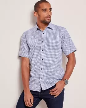 Cotton Traders Mens Signature Short Sleeve Soft Touch Gingham Shirt in Blue