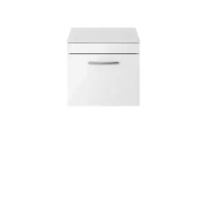 Nuie Athena 500 Wall Hung Single Drawer Vanity & Worktop - Gloss White