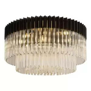 Luminosa Poland Ceiling Lamp Round 12 Light E14, Matt Black, Clear Sculpted Glass, Item Weight: 28.4kg