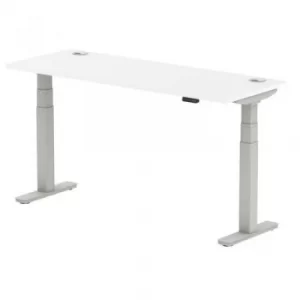 Air 1600/600 White Height Adjustable Desk with Cable Ports with Silver Legs