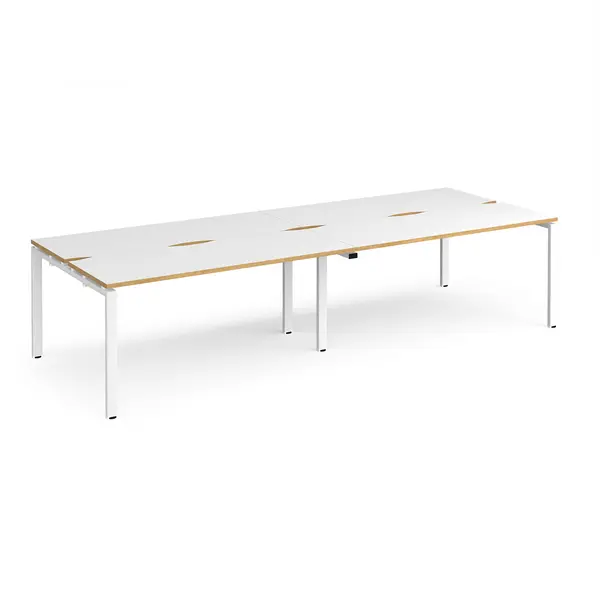 Adapt 4 Person Cluster Bench White Frame Office Desking - 2800mmx1200mm - White Oak