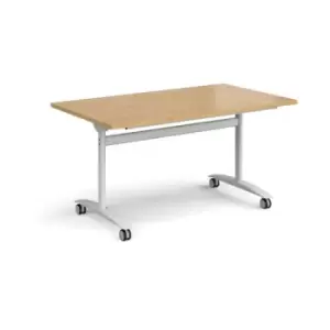 Rectangular deluxe fliptop meeting table with white frame 1400mm x 800mm - oak