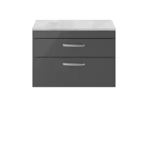 Nuie Athena 800 Wall Hung 2-drawer Vanity & Bellato Grey Worktop - Gloss Grey