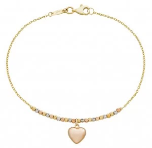 Revere 9ct Gold Multicoloured Bead Heart Bracelet