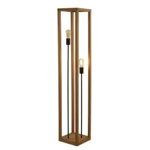 Square Woven Bamboo Wood 2 Light Floor Lamp