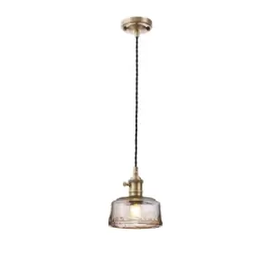 Leyden Switched Ceiling Pendant 1.5m, E27, Antique Brass, Black Twisted Cable, Brown Bowl Glass