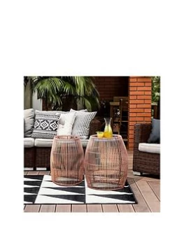 Teamson Home Cylinder Rattan Side Table With Metal Tabletop - Large