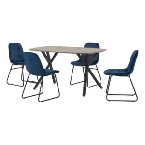 Athens Rectangular Dining Table with 4 Lukas Chairs, Oak Effect Navy Blue