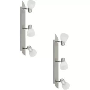 2 PACK Wall 3 Spot Light Colour Satin Nickel Shade White Satin Glass E14 3x40W