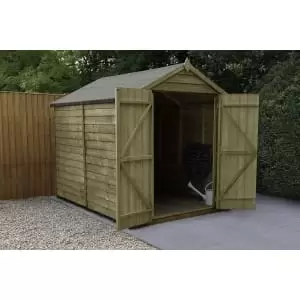 Forest Garden 8 x 6ft Apex Overlap Pressure Treated Double Door Windowless Shed