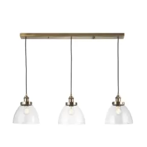 Hansen Plate Pendant Ceiling Lamp, Antique Brass Plate, Glass