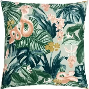 Medinilla Tropical Jungle Print 100% UV & Water Resistant Outdoor Cushion Cover, Sage, 43 x 43cm - Furn