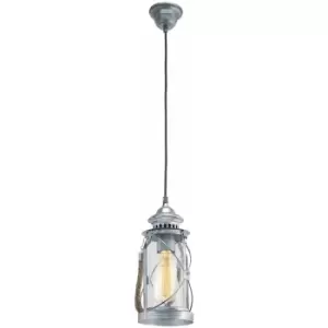 Hanging Ceiling Pendant Light Antique Silver Lantern 1x 60W E27 Feature Lamp