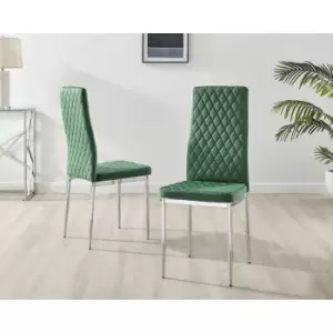 Furniturebox UK - Set of 6 Furniturebox Green Velvet Milan Dining Chairs With Silver Legs