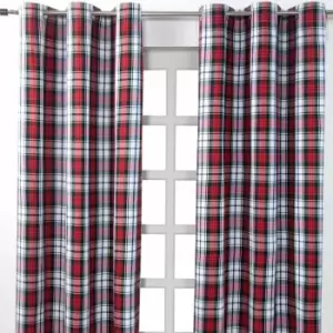 Homescapes - homecapes Macduff Tartan Check Ready Made Eyelet Curtain Pair, 137 x 182cm Drop - Red