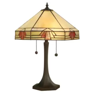 Nevada 2 Light Medium Table Lamp Dark Bronze, Tiffany Glass, E27