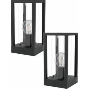 Loops - 2 pack IP44 Outdoor Bollard Light Black Cast Aluminium Box 40W E27 Lamp Post