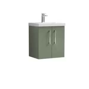 Nuie Arno 500mm Wall Hung 2 Door Vanity & Basin 3 Satin Green