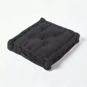 Cotton Black Floor Cushion, 40 x 40cm - Black - Homescapes