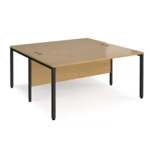 Office Desk 2 Person Rectangular Desk 1600mm Oak Tops With Black Frames 1600mm Depth Maestro 25